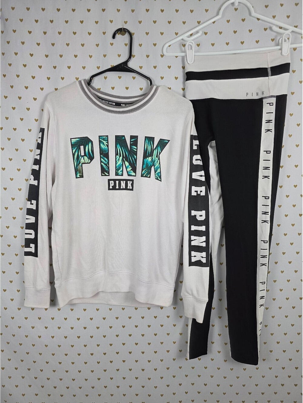 Victorias Secret Pink Palm Logo Sweater SET Limited Ultimate Yoga Pants XS